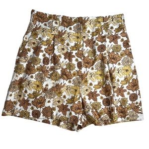C&C California Floral Linen Blend High Waisted Retro Paperbag Shorts 60s Boho